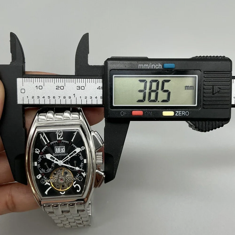 Shanghai DCEC Cummins Mens Watch 34mm Silver Tone Skeleton Dial Automatic 7.5